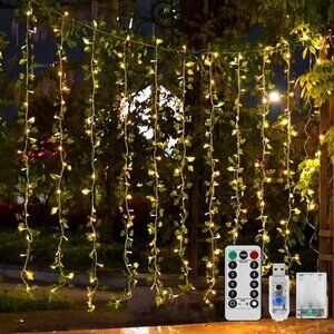 12 Total 240 LED Curtain String Lights Fake Plant, Rattan Hanging Garland